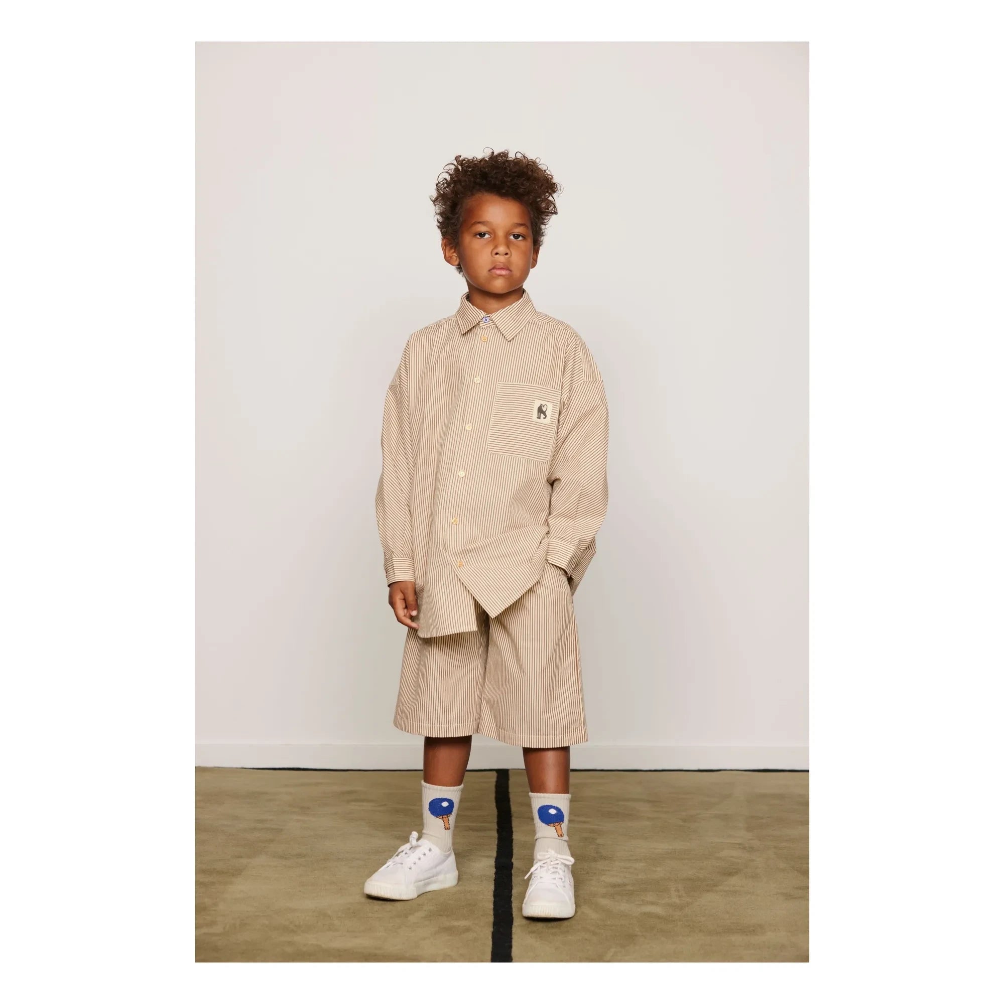 Mini Rodini - Camisa de popelín de algodón orgánico a rayas | Marrón