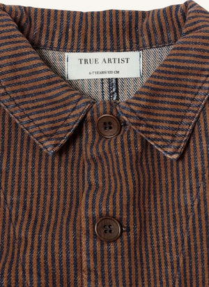 True Artist - N°5 Çizgili Denim Organik Pamuk Ceket | Koyu Mavi