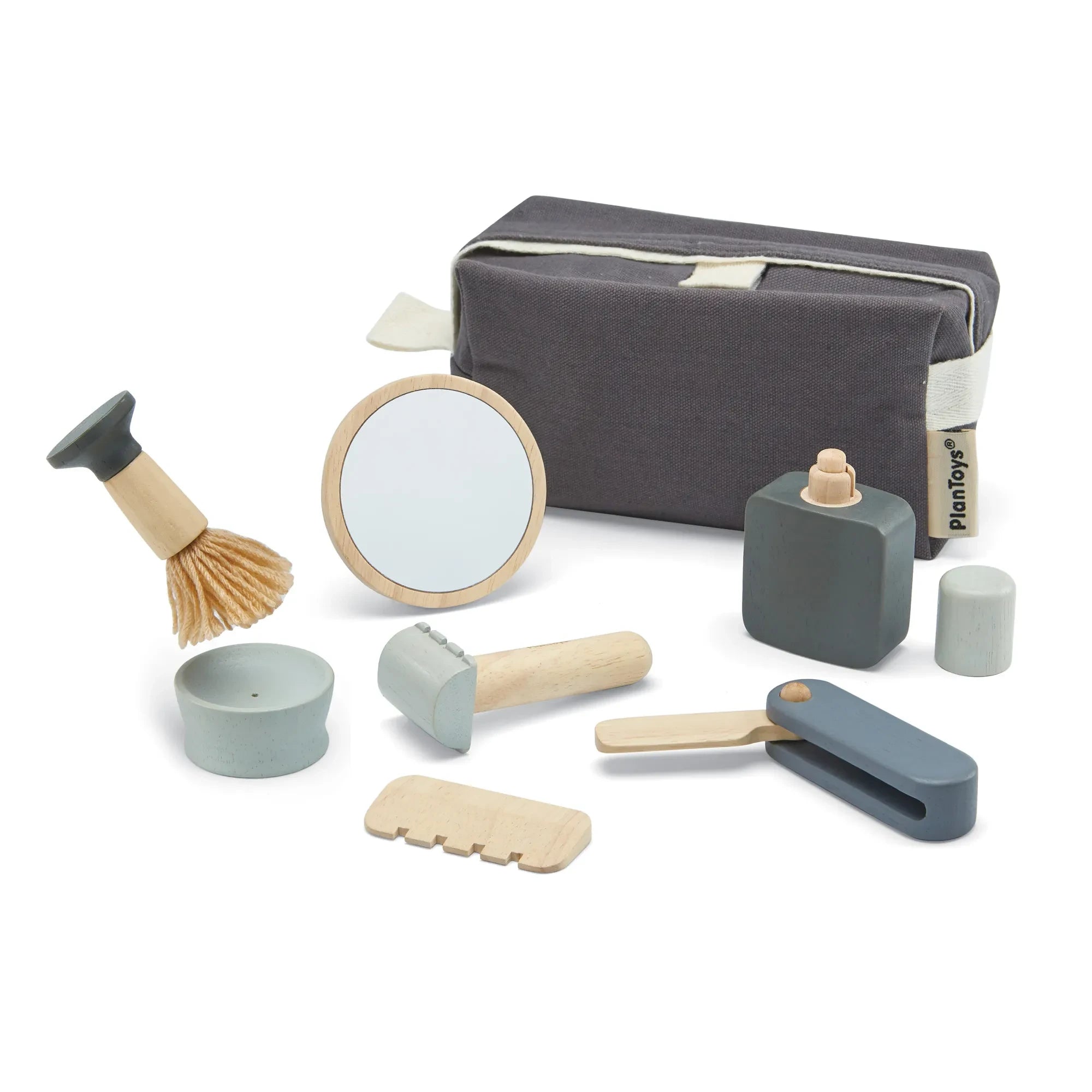Plan Toys - Set de afeitado de madera de caucho | Azul