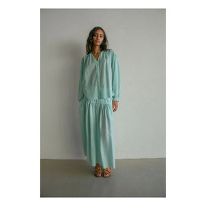 THEAVANT - Blusa de algodón vintage con cuello de pico | Verde agua