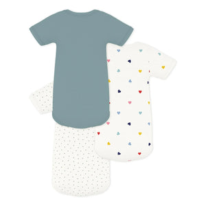 Petit Bateau - Conjunto de 3 bodies de algodón orgánico con corazones | Azul