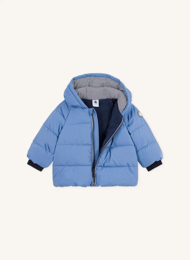 Petit Bateau - Abrigo de plumón liso para bebé | Azul
