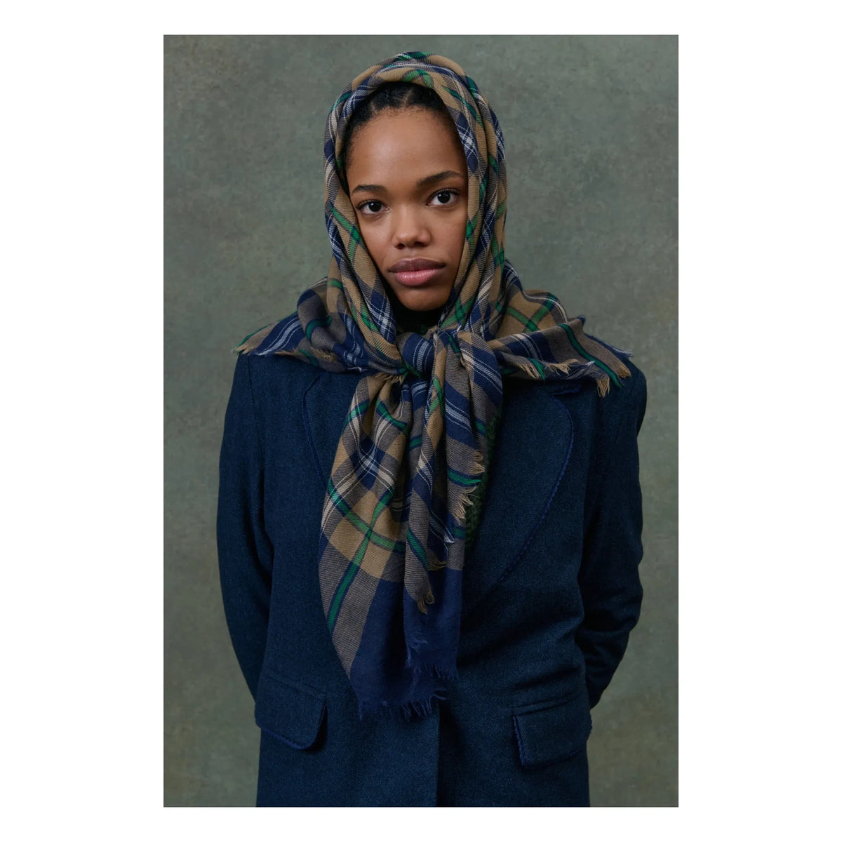 Louise Misha - Mekness Bufanda de lana a cuadros - Colección para mujer | Azul