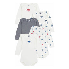 Petit Bateau - Mameluco de algodón orgánico con 5 corazones | Blanco