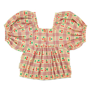 Piupiuchick - Amarillo | Blusa con volante y estampado de cerezas