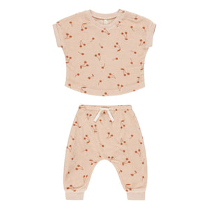 Quincy Mae - Conjunto de camiseta y pantalón de rizo | Rosa pálido