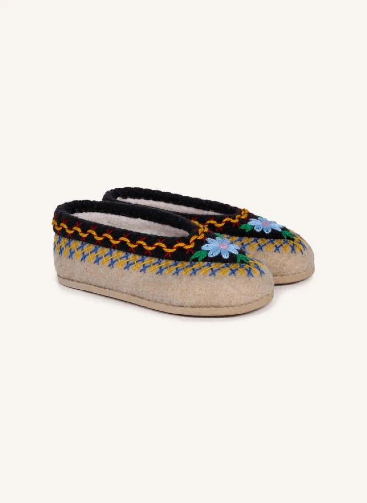 Folkloore - Pantuflas de lana con estampado floral - Colección infantil | Crema