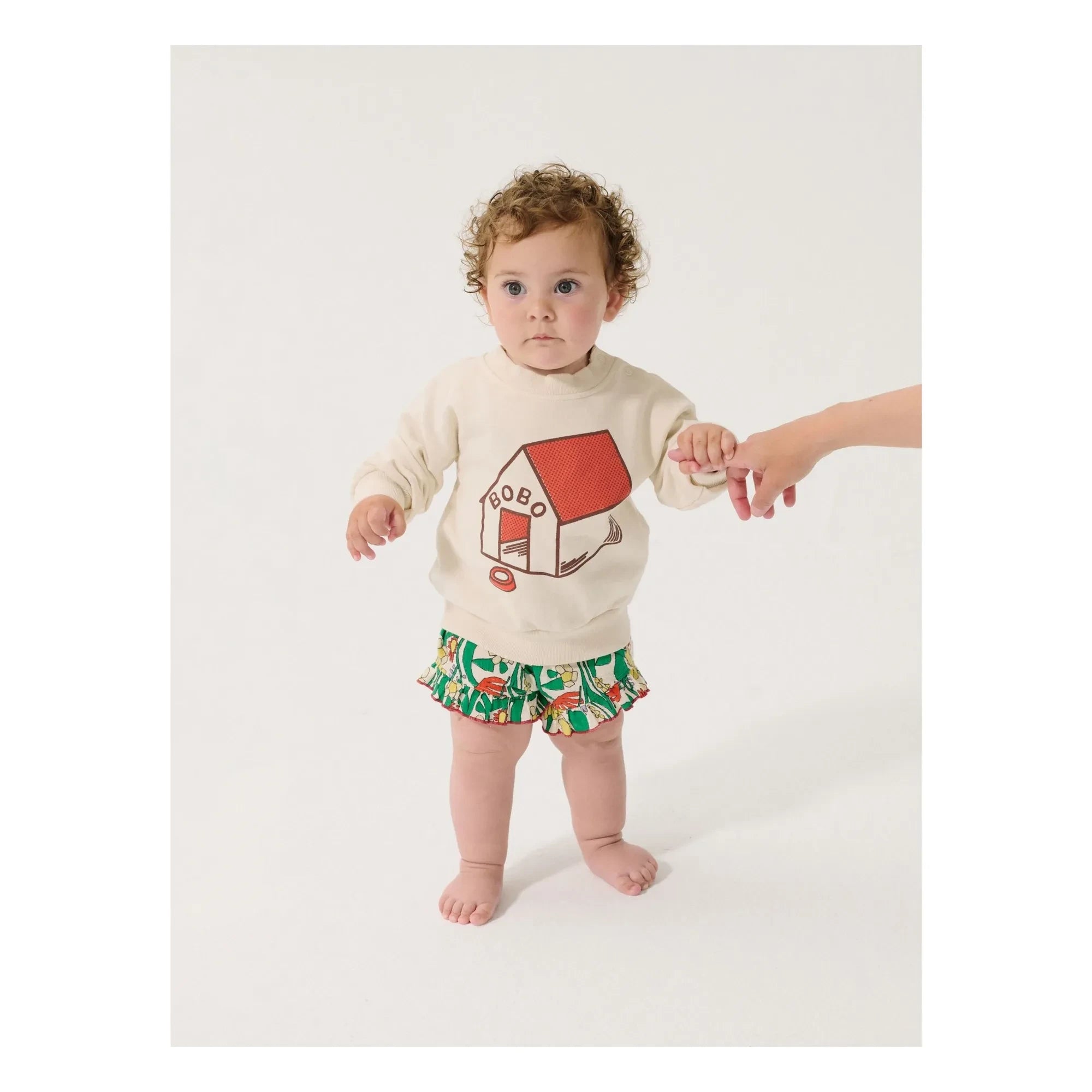 Bobo Choses - Short de bebé con volantes y estampado floral de algodón orgánico | Crudo