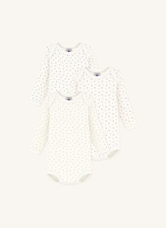 Petit Bateau - 3'lü Body Seti Little Hearts Organik Pamuk | Beyaz