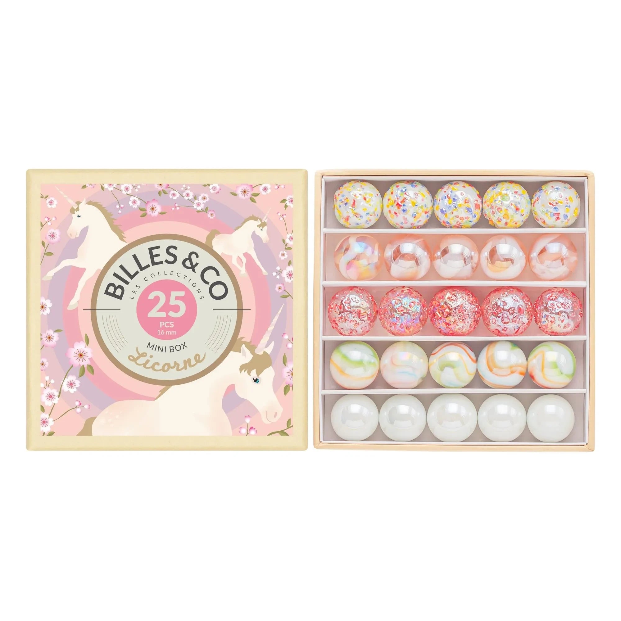 Billes & Co - Juego de 25 canicas de unicornio | Rosa