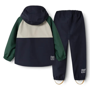 Liewood - Pedia Set impermeable de fibra reciclada con bloques de color | Verde oscuro