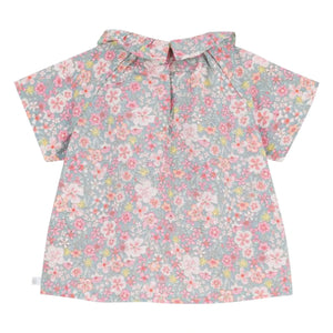 Petit Bateau - Blusa de algodón con volantes y cuello floral | Turquesa