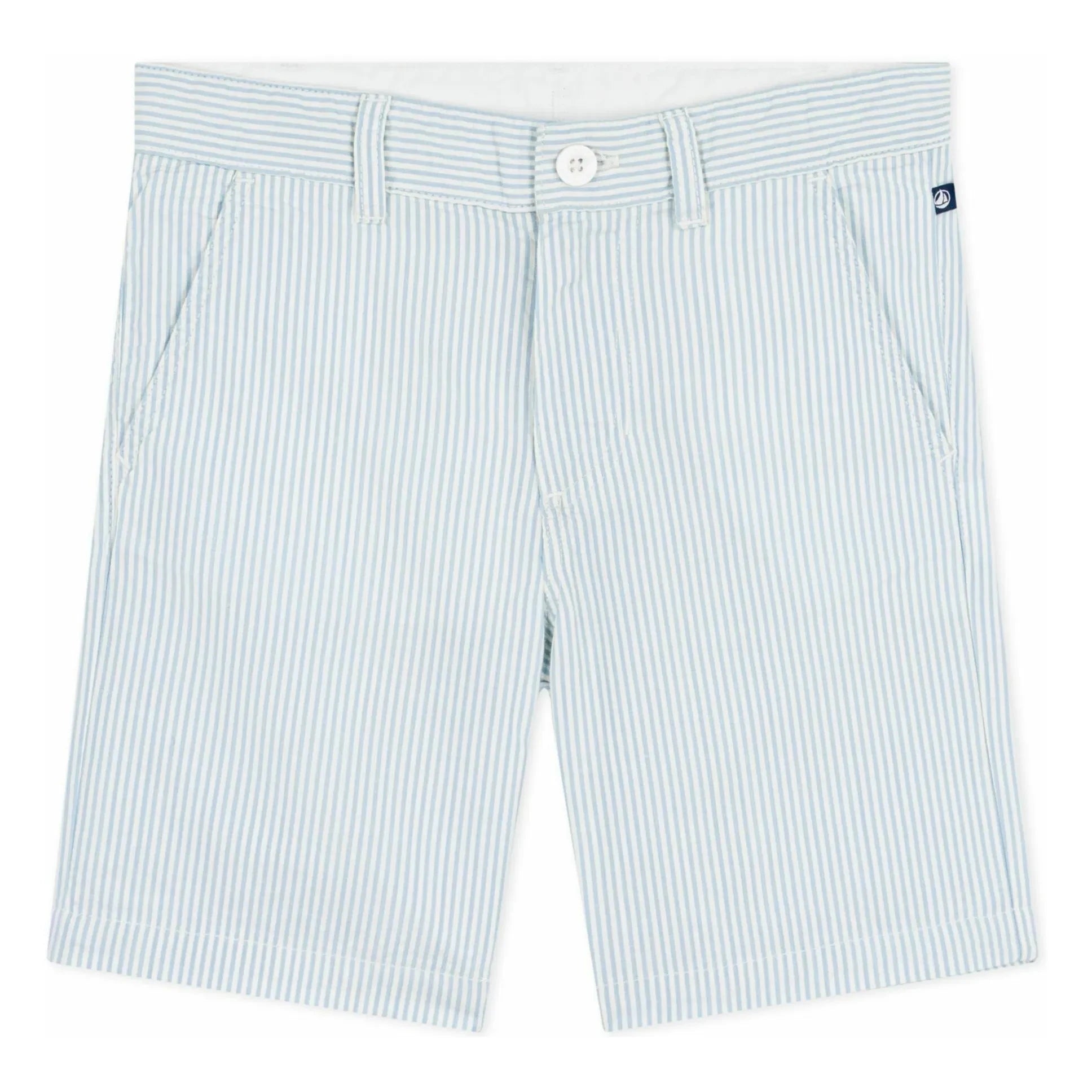 Petit Bateau - Pantalones cortos bermuda de rayas Seersucker de algodón orgánico | Azul claro