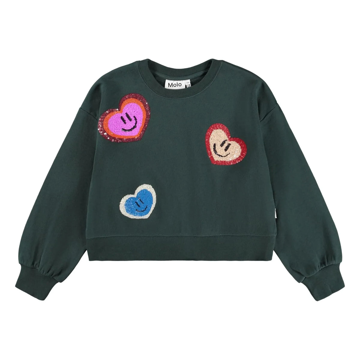 Molo - Jersey de algodón orgánico con parche de corazón Miki | Verde cromo