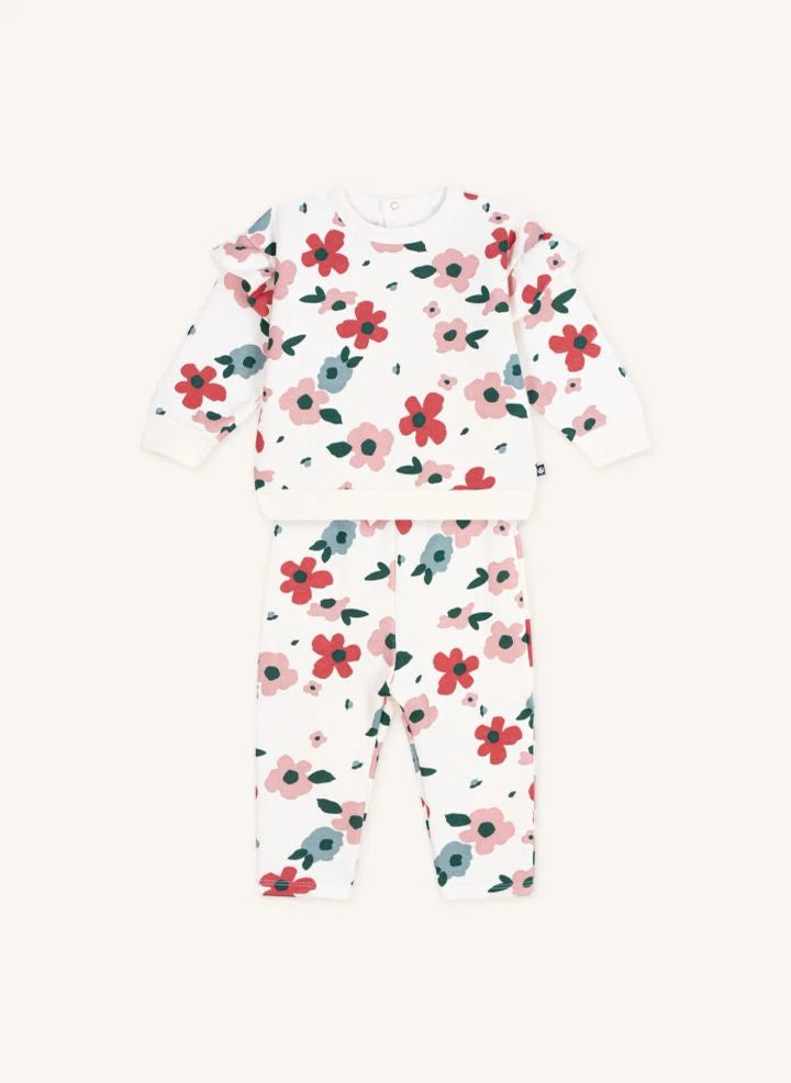 Petit Bateau - Conjunto de sudadera floral y joggers de algodón orgánico | Crudo