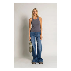 Smallable Woman - Ayla Camiseta de Tirantes Acanalada de Algodón Orgánico | Carbón