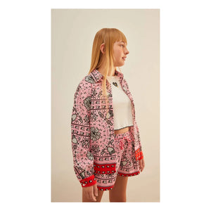 Fabula - Bandana rosa corta con cordones
