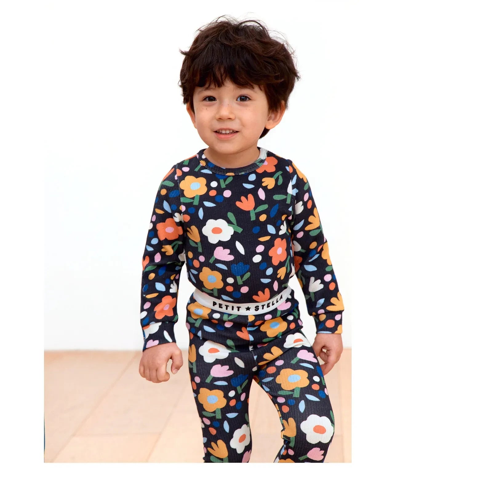 Petit Stella - Çiçek Desenli Pima Pamuk ve Modal Pijama | Siyah