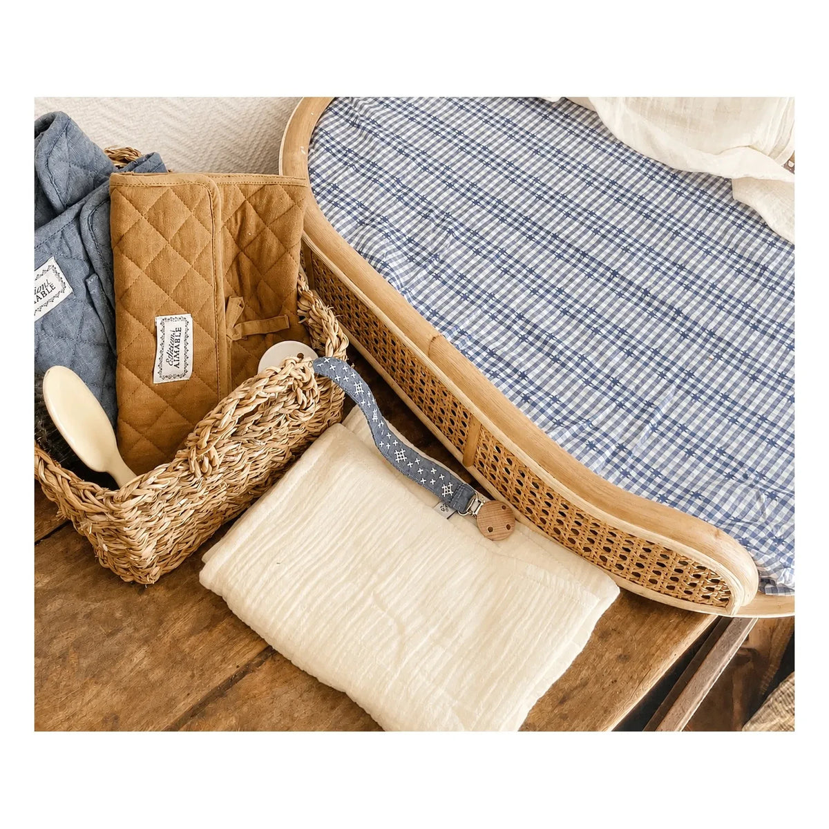Editions Aimable - Funda para cambiador Denise | Algodón Vichy azul