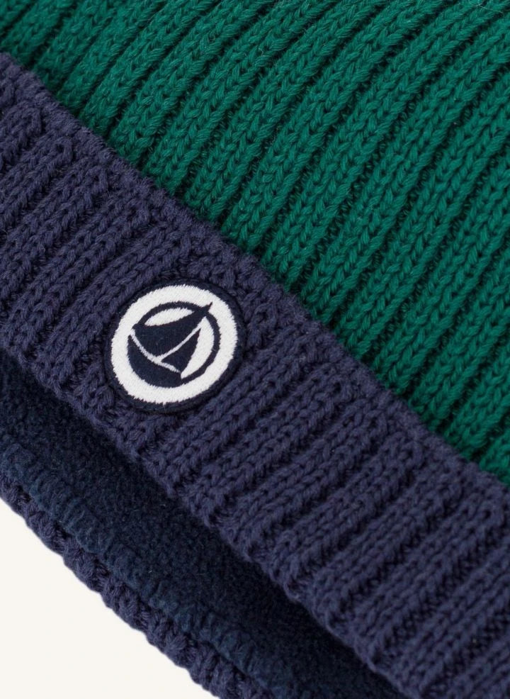 Petit Bateau - Gorro de bebé en algodón orgánico bicolor | Verde