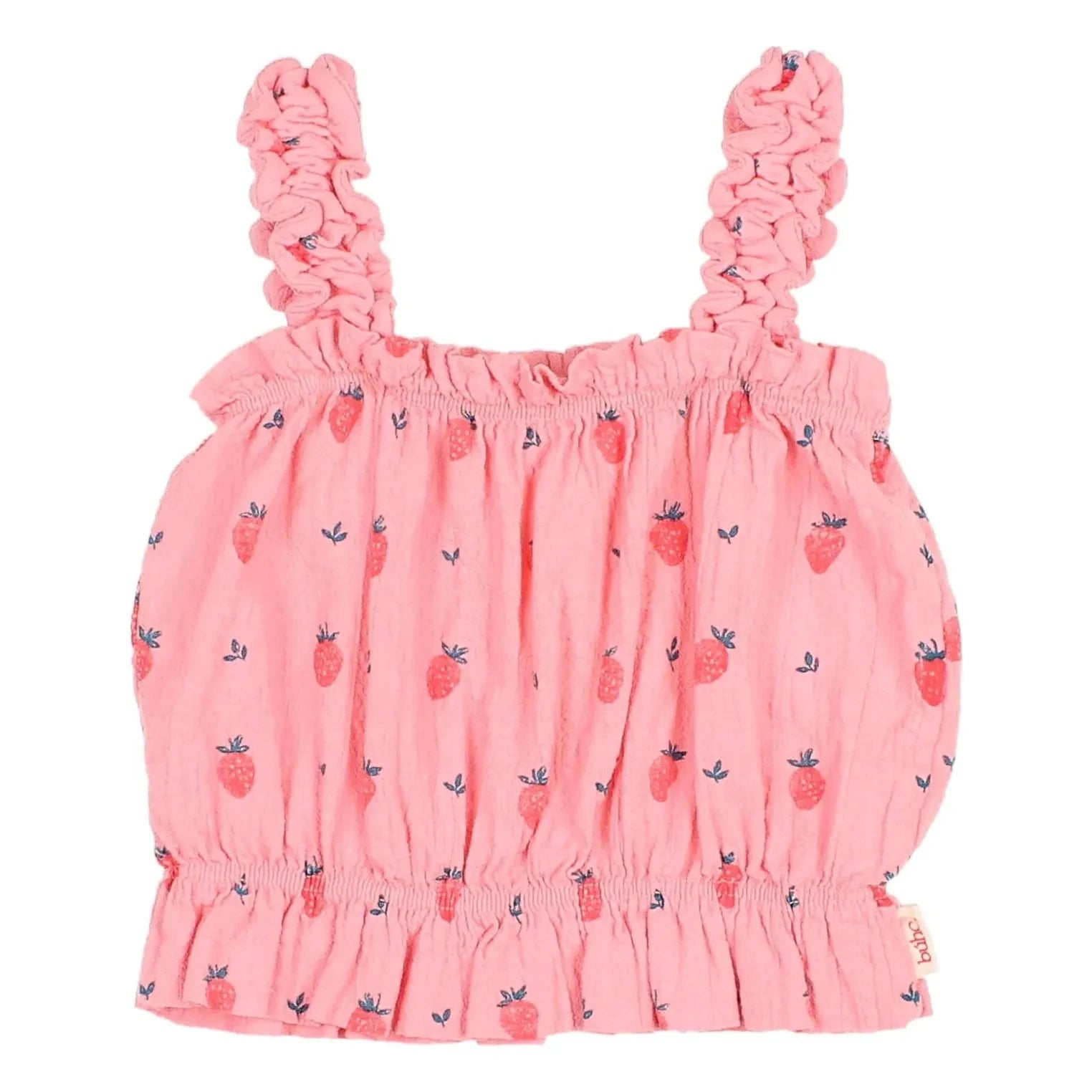 Búho - Camiseta de fresa con volantes de algodón orgánico | Rosa caramelo