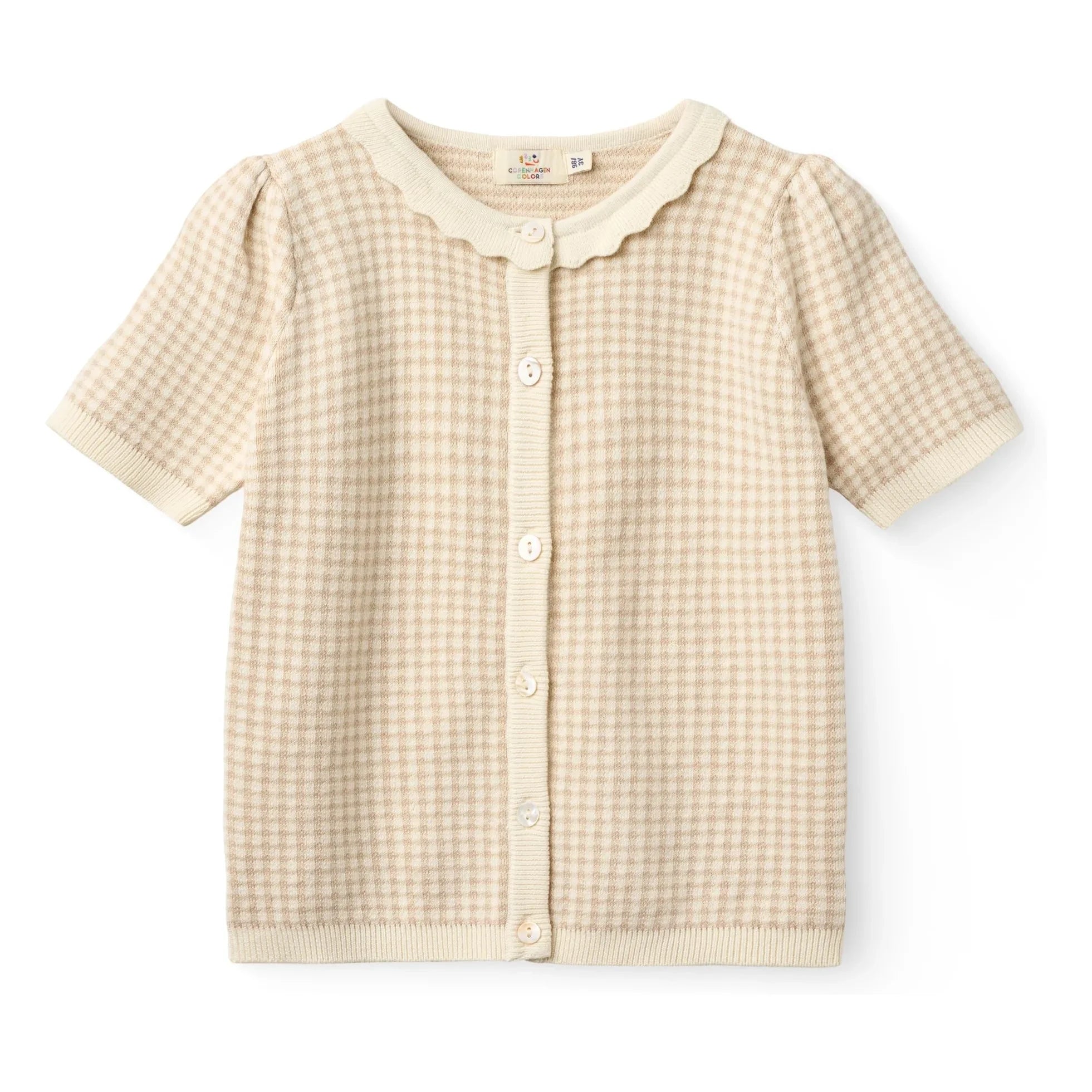 Copenhague Colors - Cárdigan jacquard de algodón orgánico de manga corta | Beige rosado