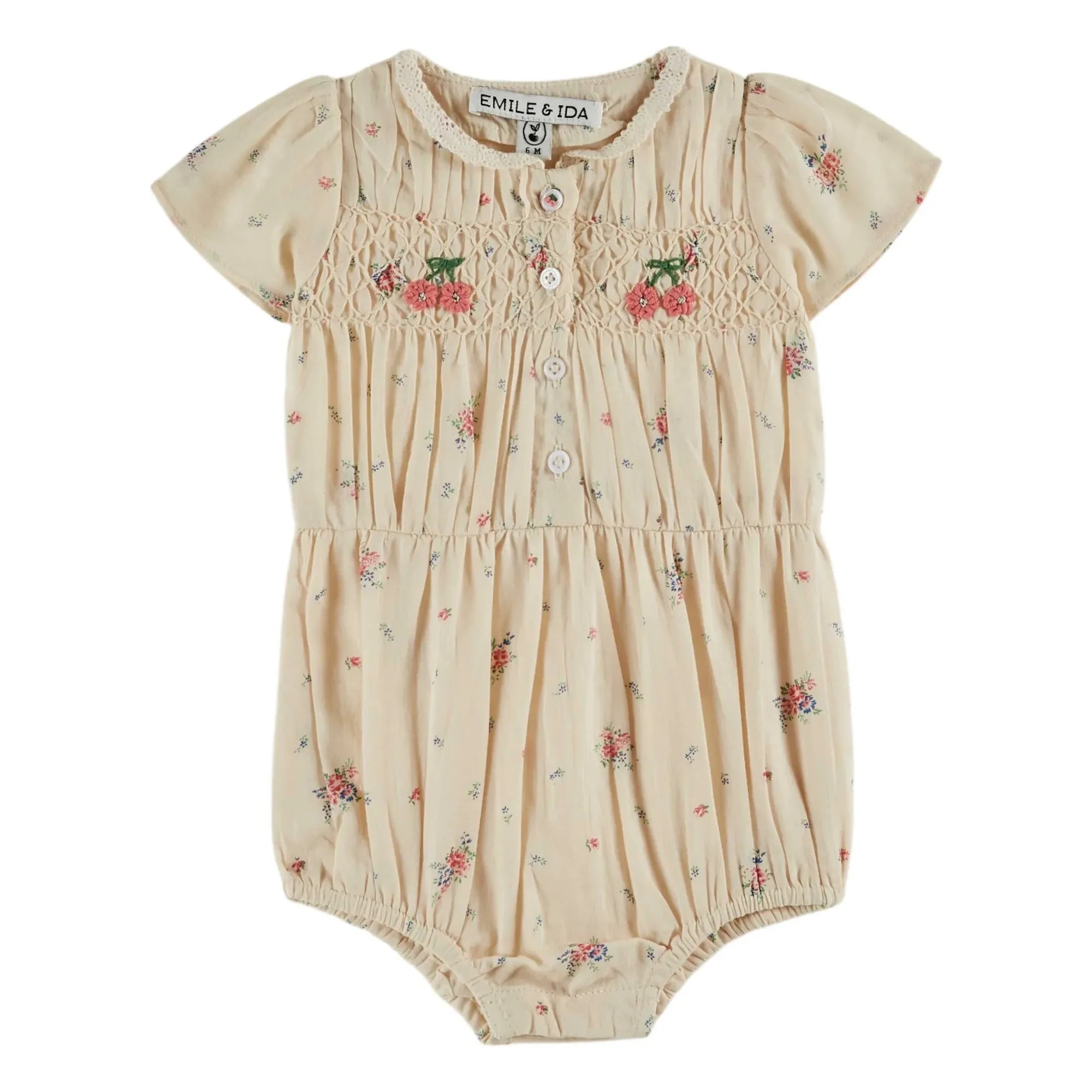 Emile et Ida - Mono de algodón orgánico arrugado con estampado floral | Crema