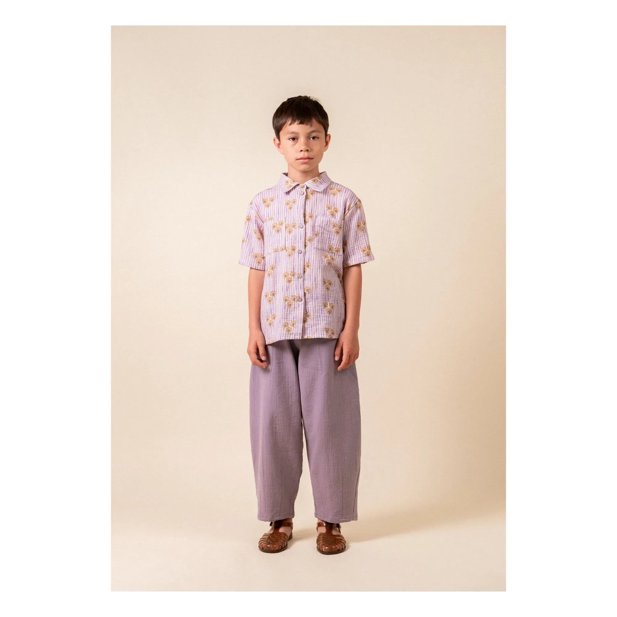 birinit - Camisa Cinca de algodón orgánico a rayas con bolsillo | Malva empolvado