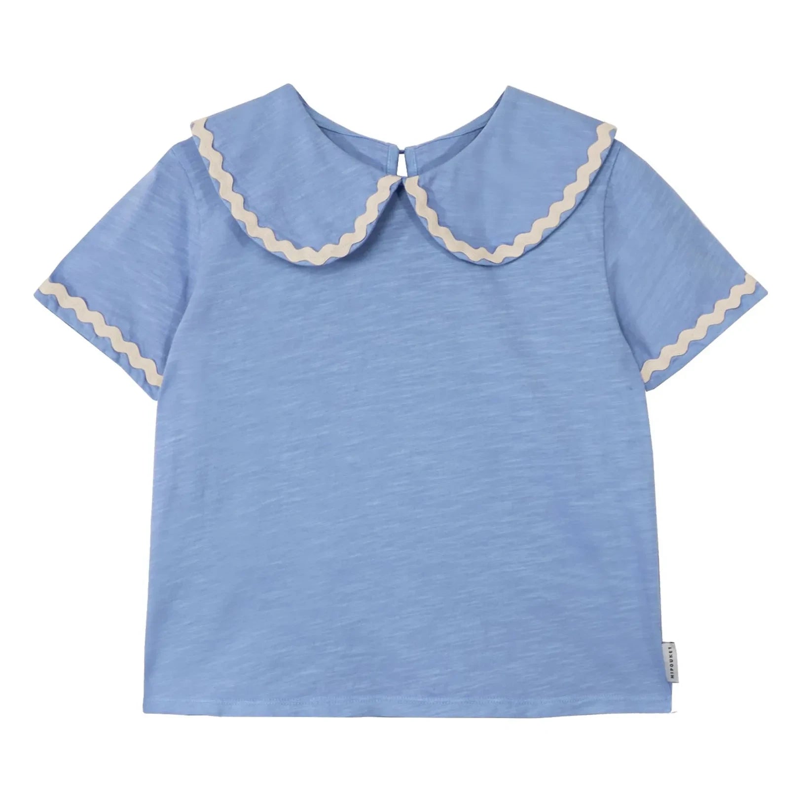 Mipounet - Camiseta de algodón orgánico Odetta con cuello Claudine | Azul