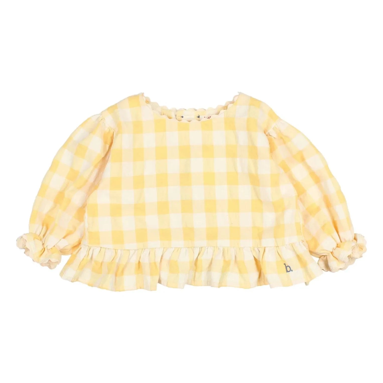 Búho - Blusa de seersucker de cuadros vichy de 3/4 | Amarillo
