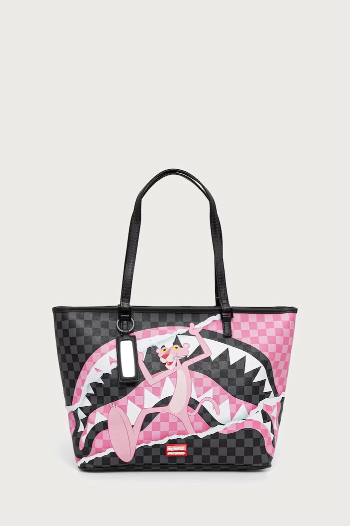 Sprayground - Bolsa de Compra de Cuero Sintético Negro con Pantera Rosa para Mujeres 910T9377NSZ