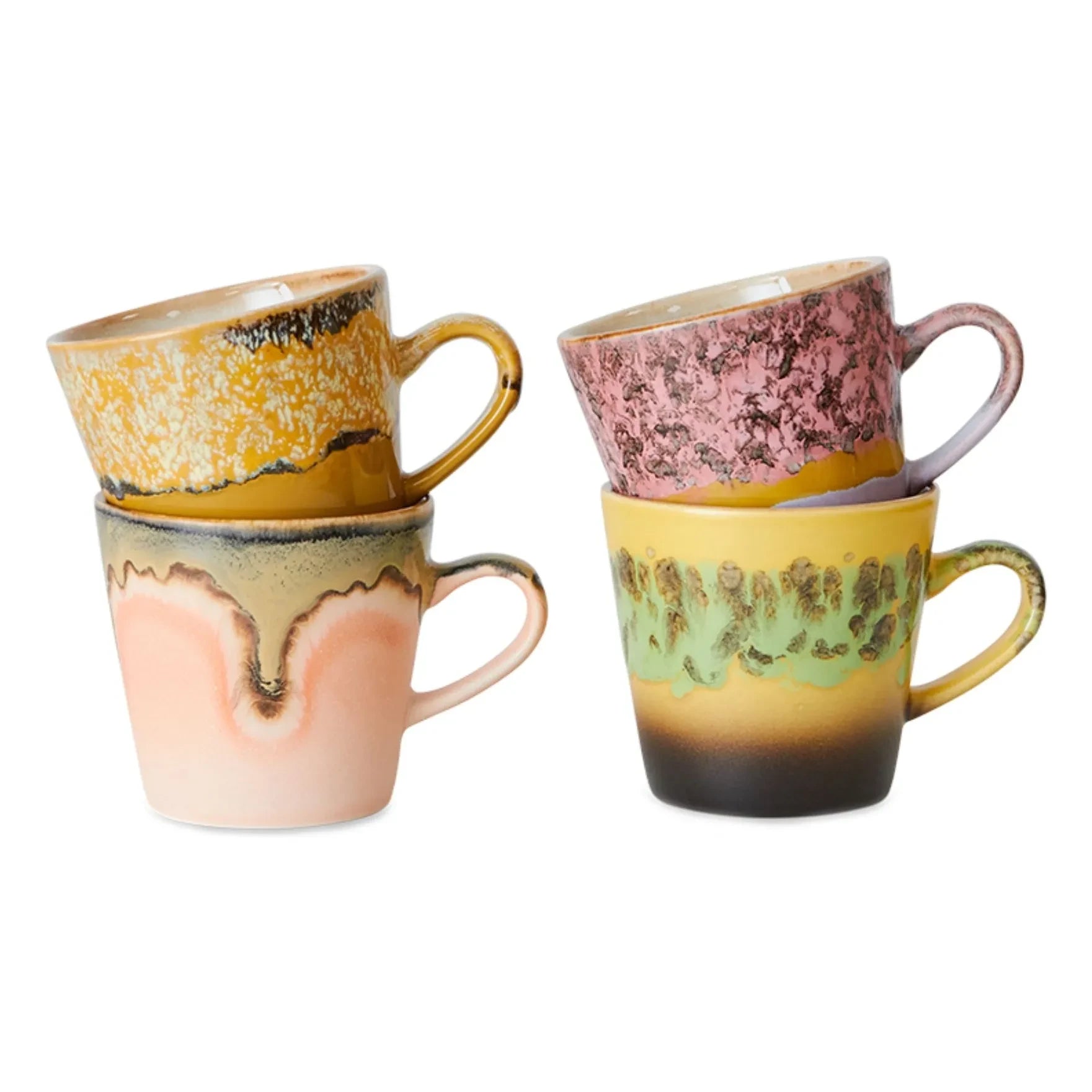 HKliving - Tazas de cerámica gres - Juego de 4 | Multicolor