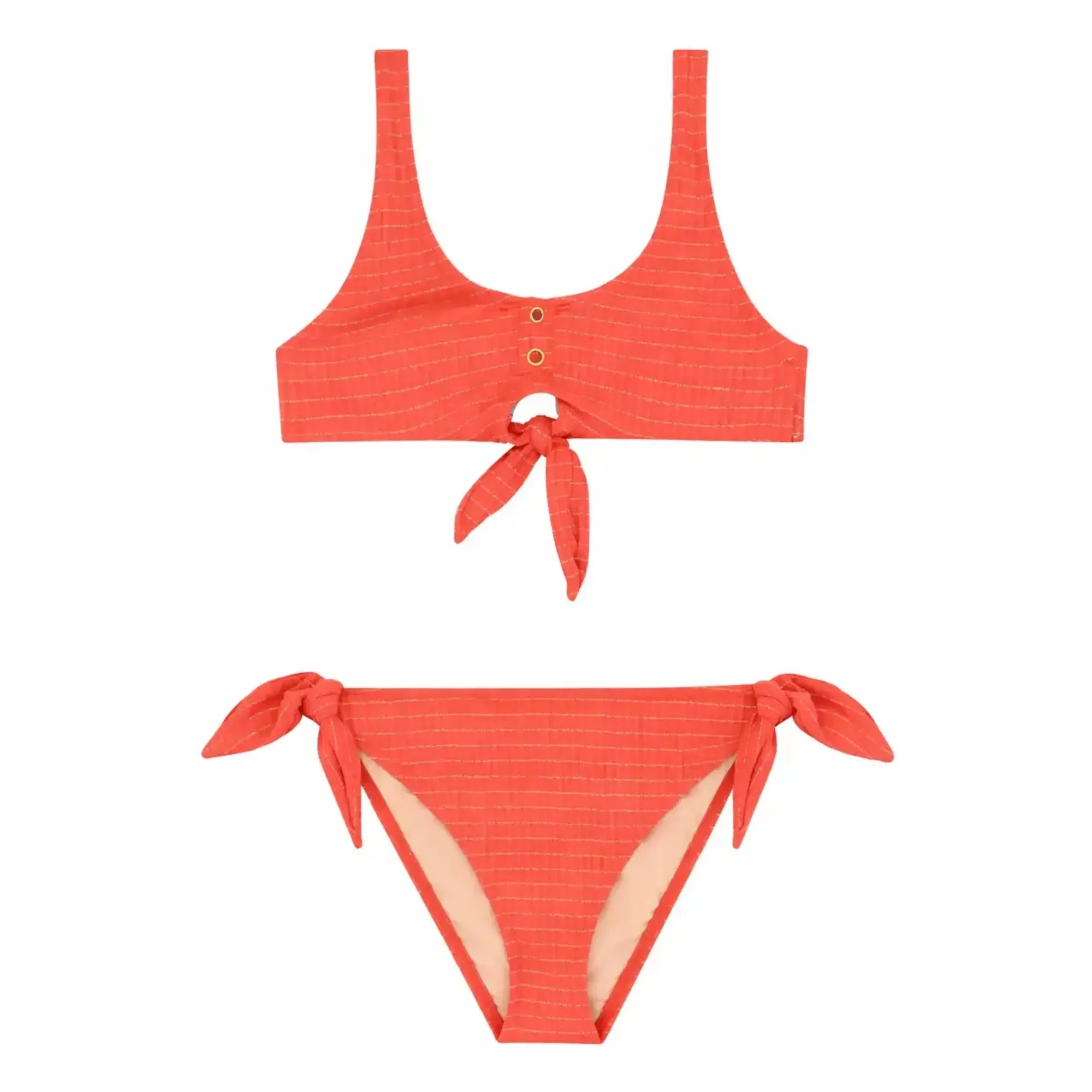Lison Paris - Bañador anudado de 2 piezas Calypso metálico | Coral