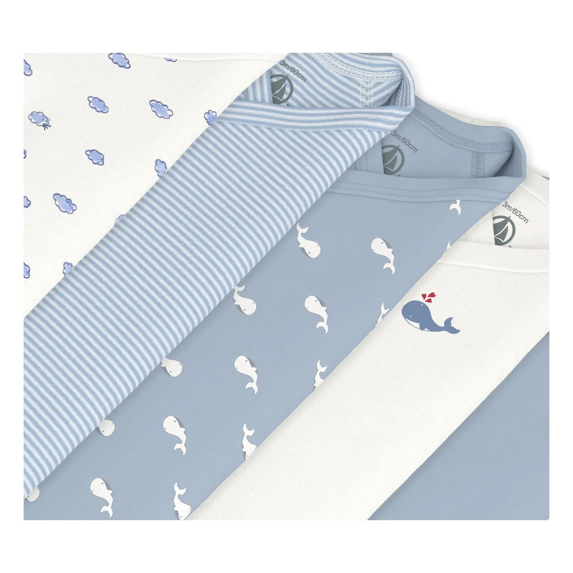 Petit Bateau - Bolsas cruzadas de ballenas de 5 piezas de algodón orgánico | Azul