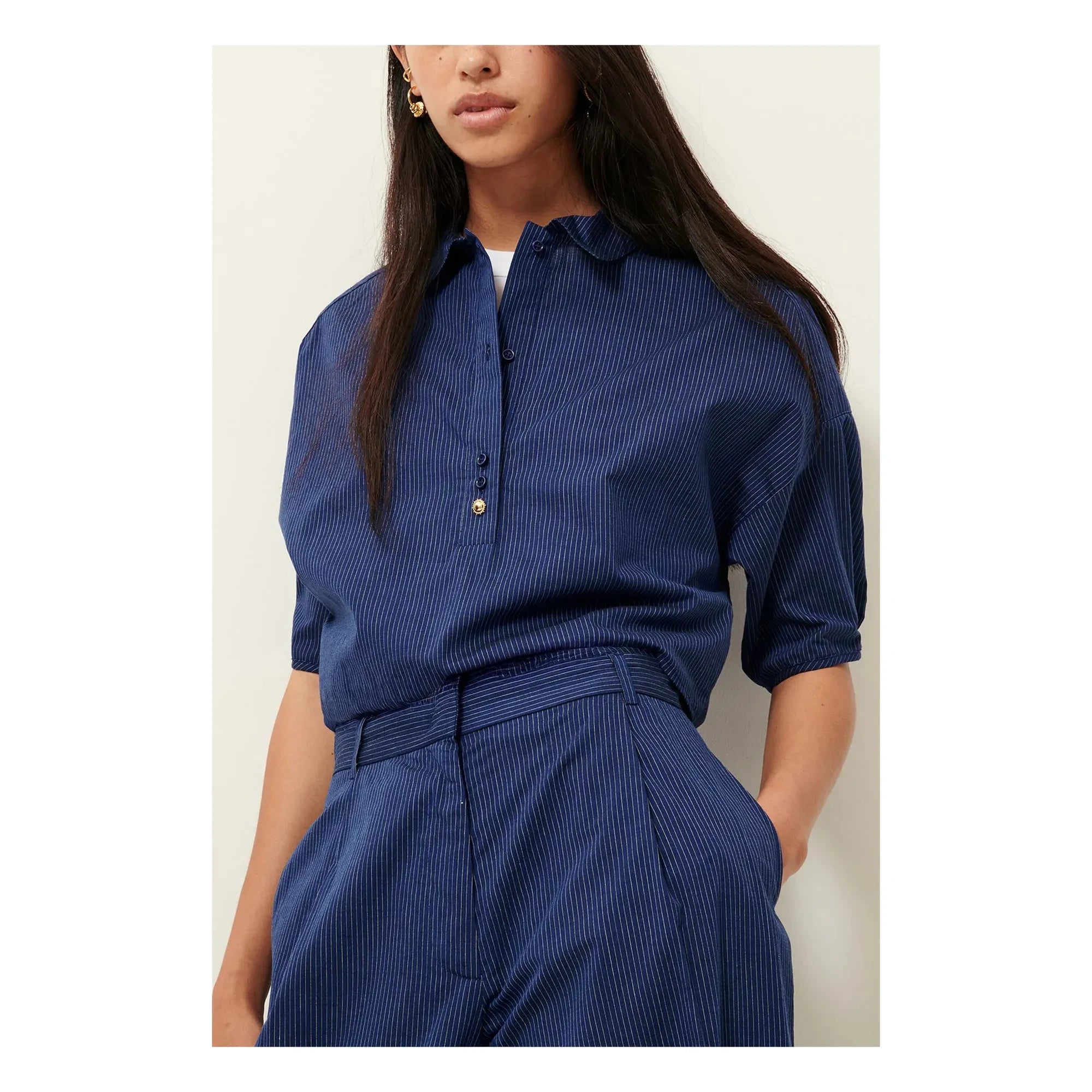 Sessùn - Camiseta U de algodón a rayas | Azul marino