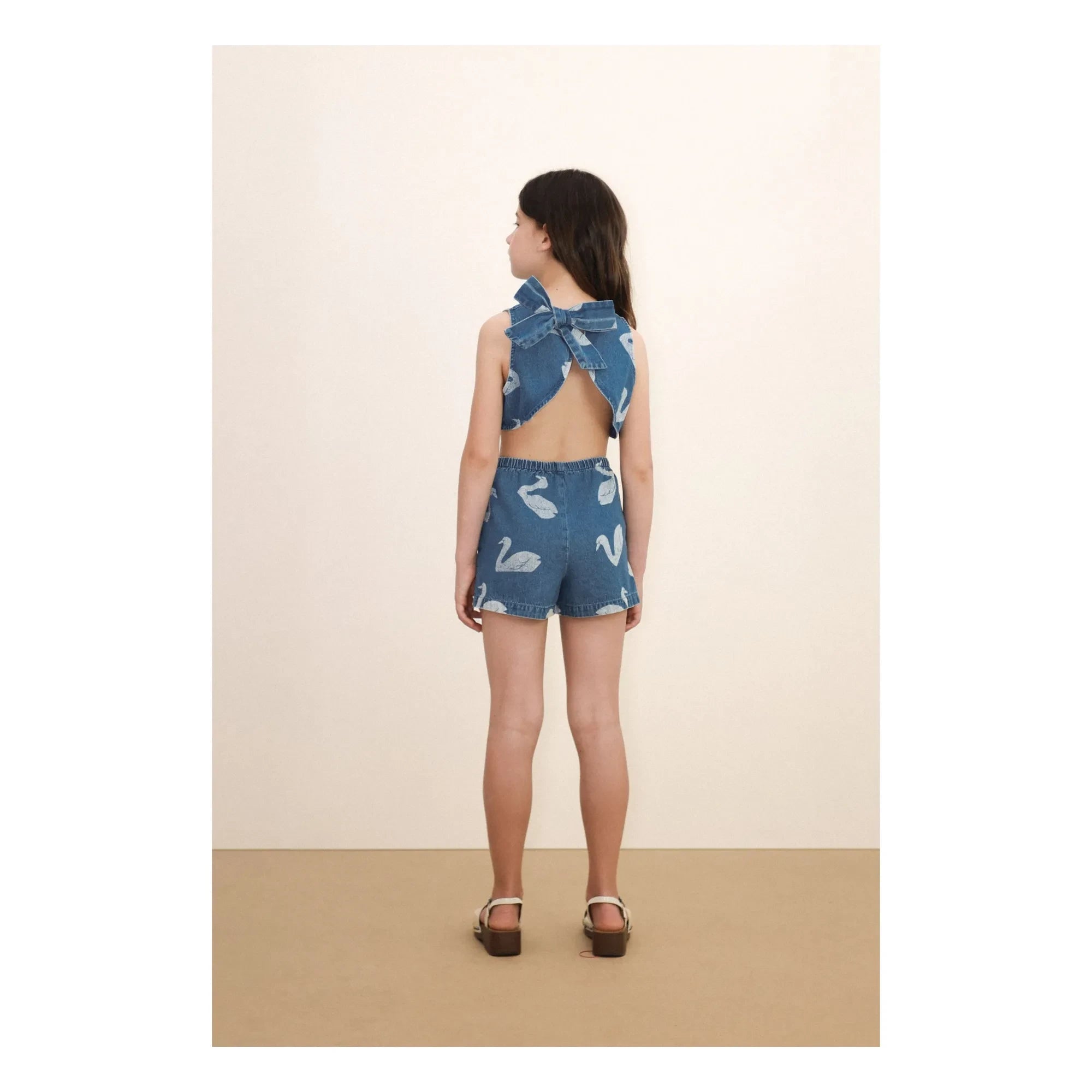 Tinycottons - Top Corto Denim Swans | Azul