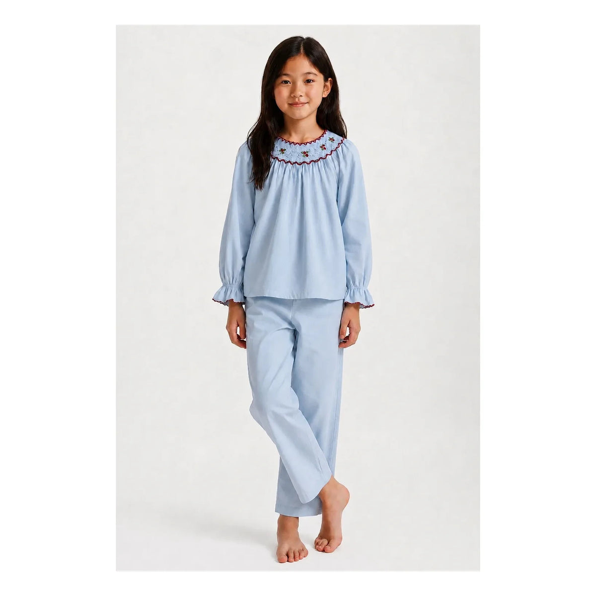 Folkloore - Pijama con bordado de flores - Colección infantil | Azul