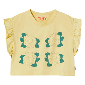 Tinycottons - Camiseta corta de algodón orgánico con volantes rosa | Amarillo pálido