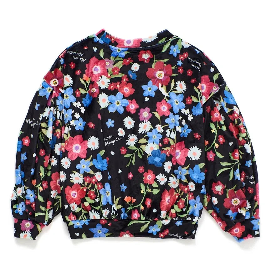 Maison Mangostan - Jersey de terciopelo con estampado floral | Negro