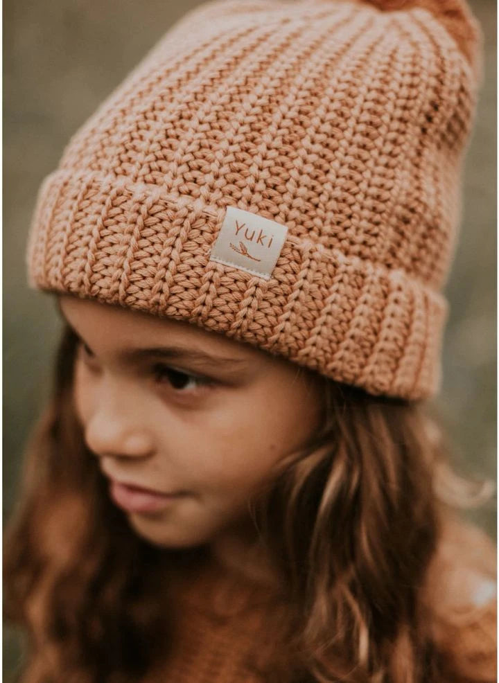 Yuki - Gorro de punto de algodón orgánico | Rosa empolvado