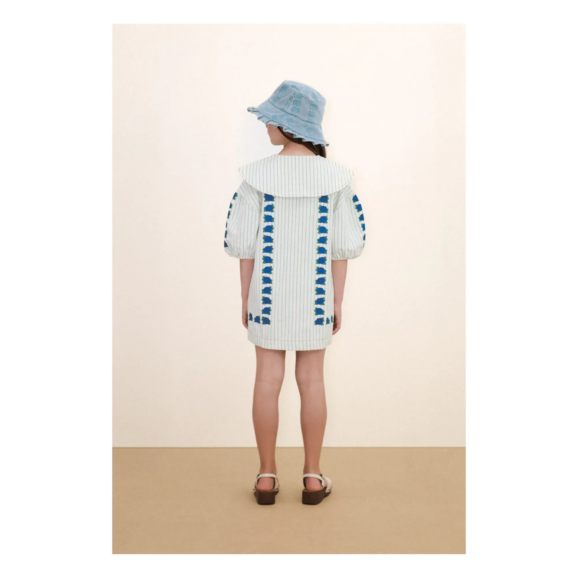 Tinycottons - Vestido Cuello Oversize con Flores | Azul