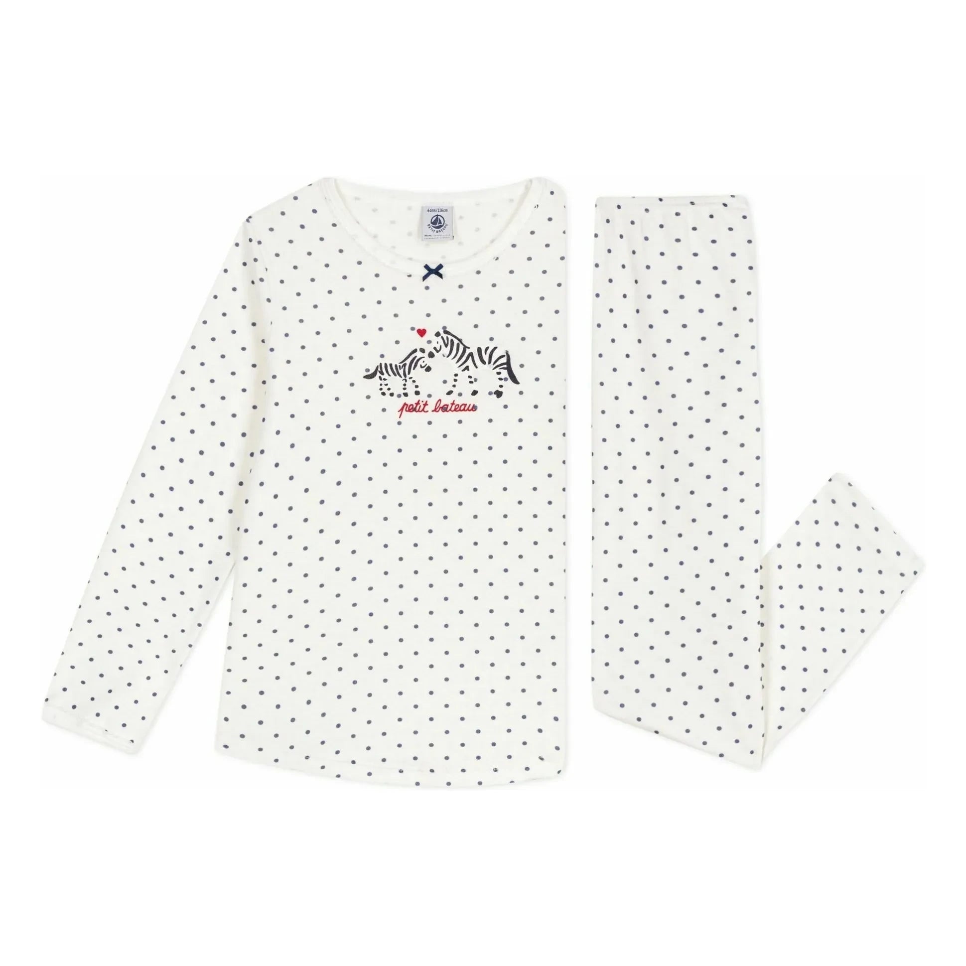 Petit Bateau - Pijama de algodón orgánico con estampado de lunares de cebra | Blanco