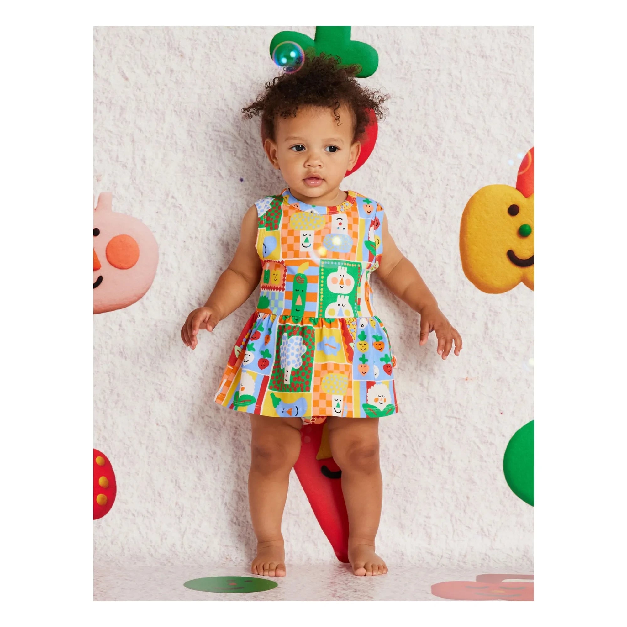 Halcyon Nights - Vestido con volantes de algodón orgánico con estampado de verduras | Naranja
