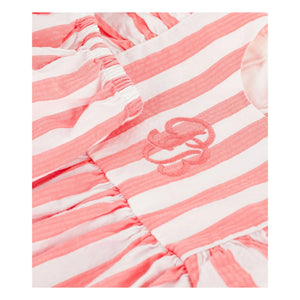 Petit Bateau - Conjunto de vestido y braguita de algodón orgánico seersucker a rayas | Coral