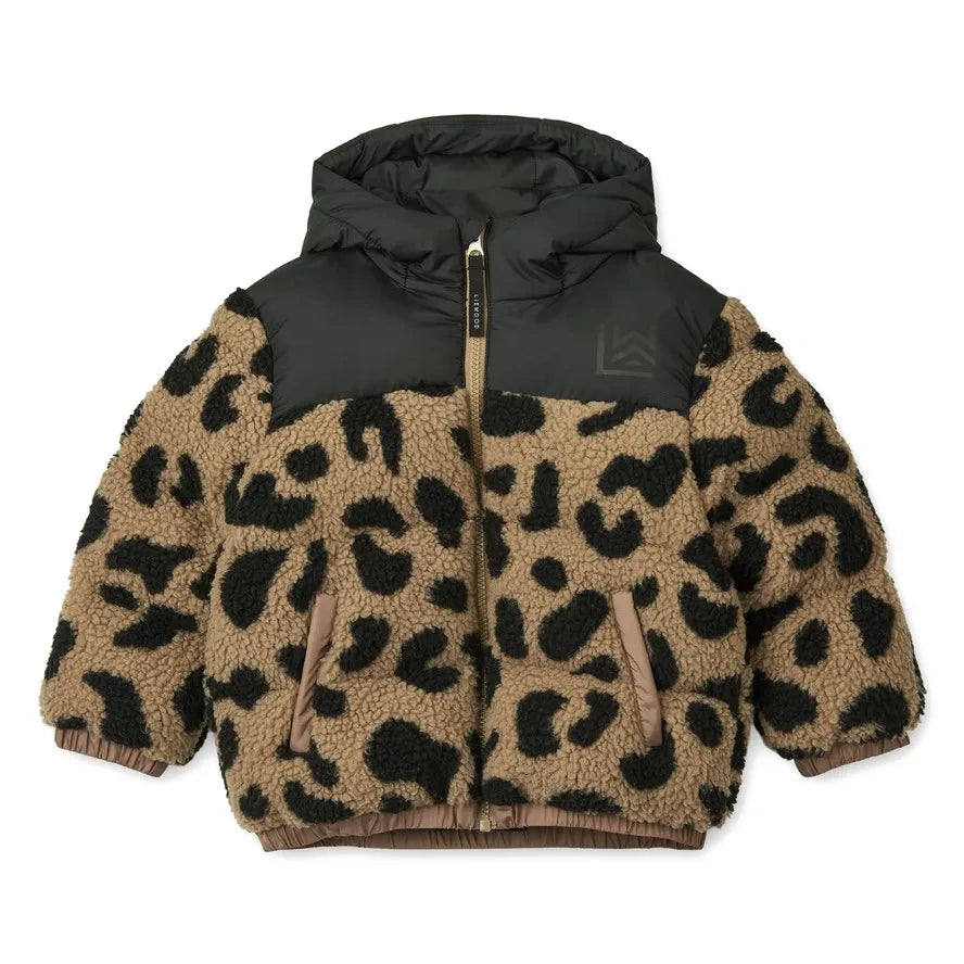 Liewood - Niko Chaqueta estilo sherpa con estampado de leopardo hecha de fibras recicladas | Marrón