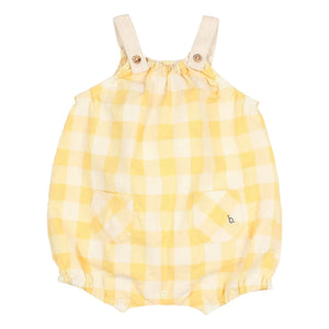 Búho - Mono de algodón orgánico Vichy Seersucker | Amarillo