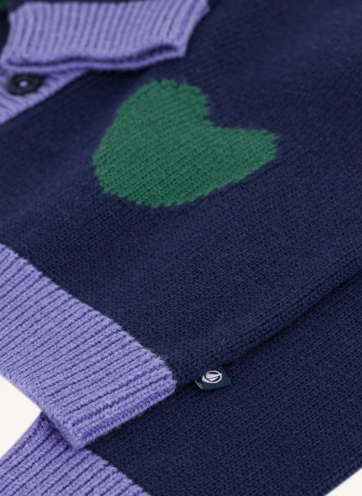 Petit Bateau - Wool Hearts Cardigan | Azul medianoche