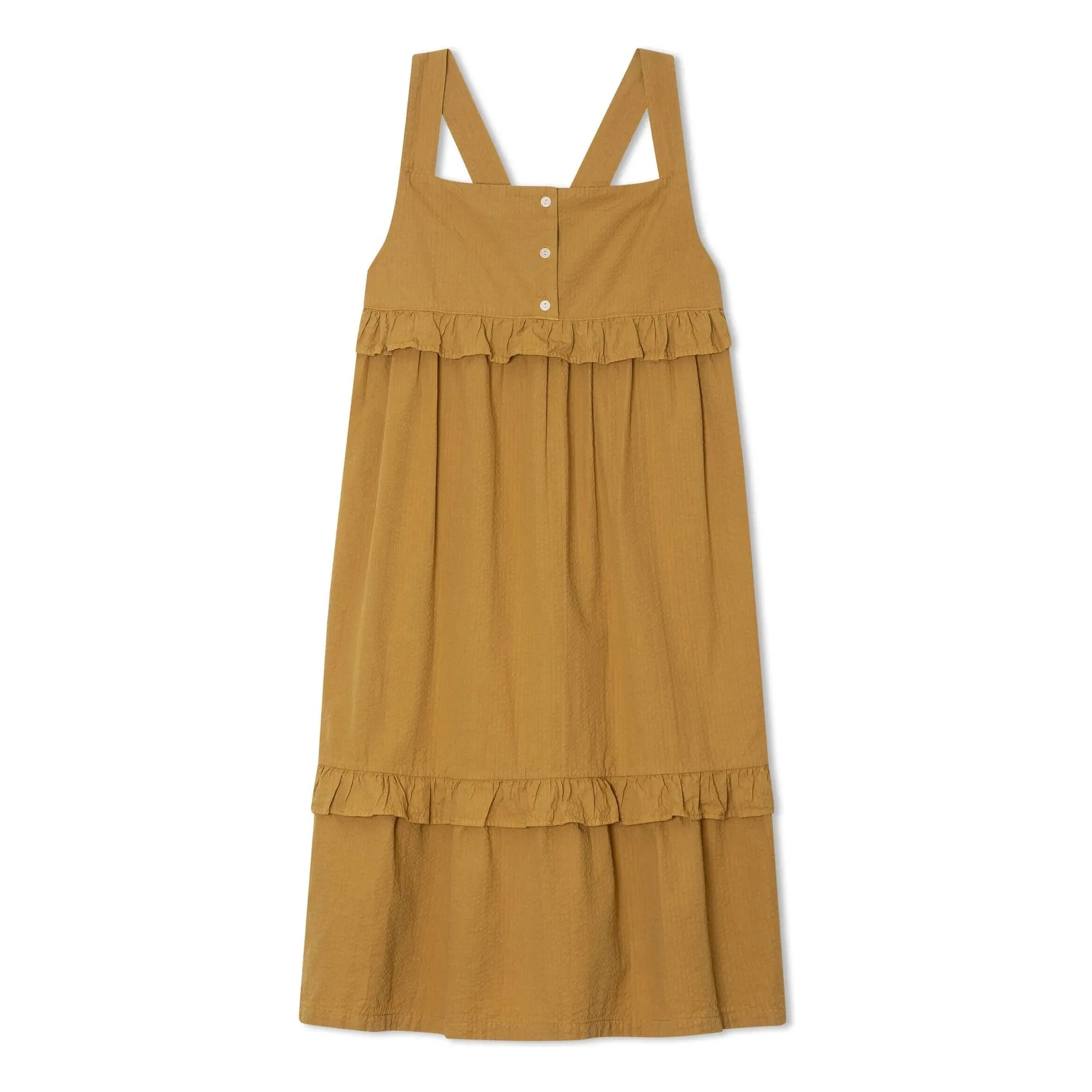 Vestido con volantes Matona Mi-Long de algodón orgánico | Mostaza