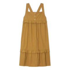Vestido con volantes Matona Mi-Long de algodón orgánico | Mostaza