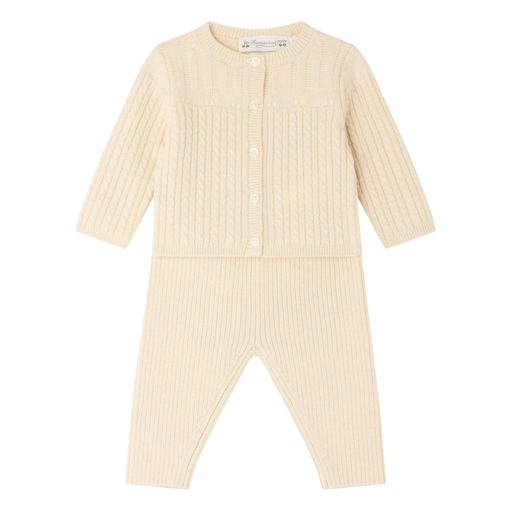 Bonpoint - Conjunto de cárdigan y pantalón de lana Lavina | Crema